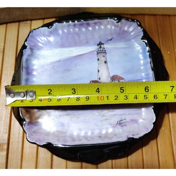 Hand Painted Nautical Lighthouse Theme 6" Decor Art Plate Nadine Benn Signed - Picture 9 of 9